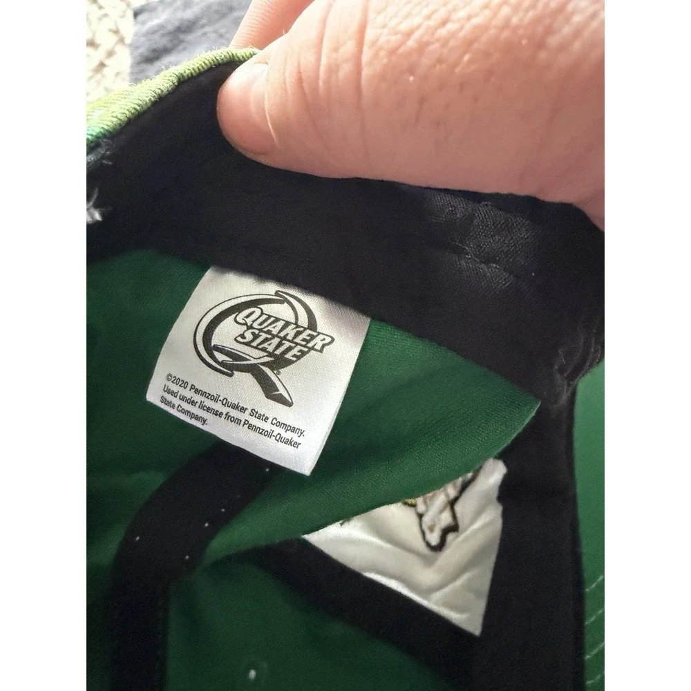 Quaker State oil green faded look cap hat, big logo, snapback, os